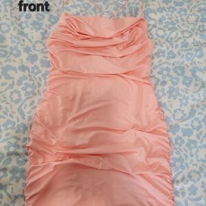 Amazon Women's Mini Dress in Pink- Ruched Bodycon Mini Dress, Spaghetti Strap